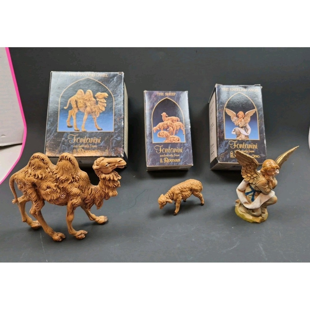 Vintage Fontanini Nativity Set 3 Figures‎ with Original Boxes Camel Sheep Angel